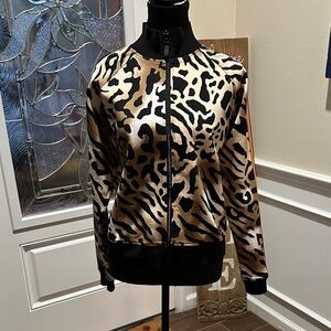 Stylish Animal Print Bomber Jacket with Black Accents